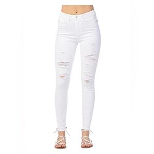 Judy Blue Distressed Mid Rise Skinny Jeans Size 28 White